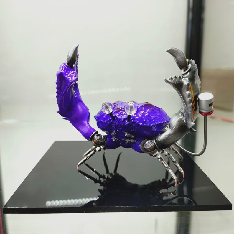 Mechanical Mutant 3D Purple Dungeness Crab Sculpture Handmade Crafts Sculpture for Table Home Art Decor Steampunk Robots Aesthetic Art