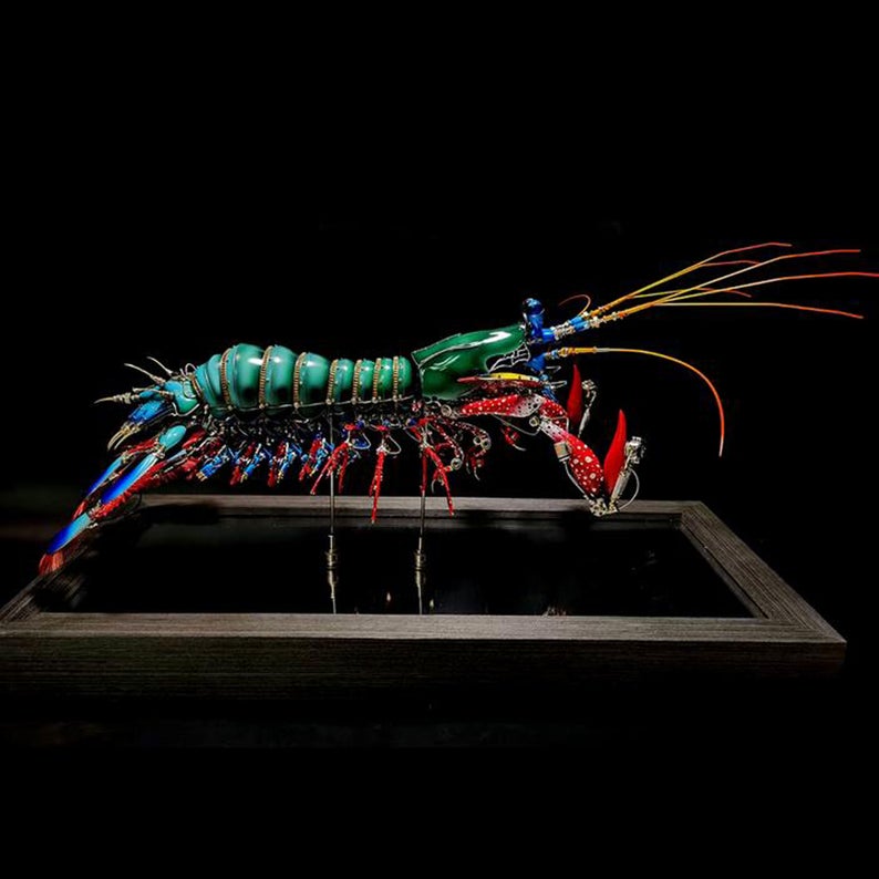 Mechanical Mutant 3D Mantis Shrimp Sculpture Handmade Crafts Sculpture for Table Home Art Decor Steampunk Robots Aesthetic Art