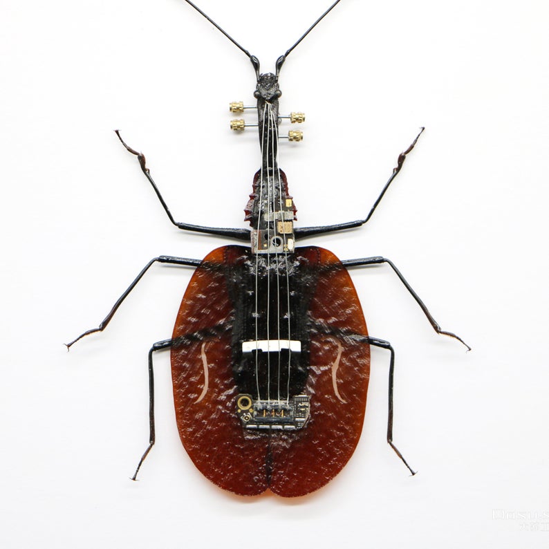 Steampunk Violin Fiddle Beetle Mormolyce Phyllodes Insect Machine Sculpture Clockwork Wall Decor Ornament Gift for Violin Players Lovers Art