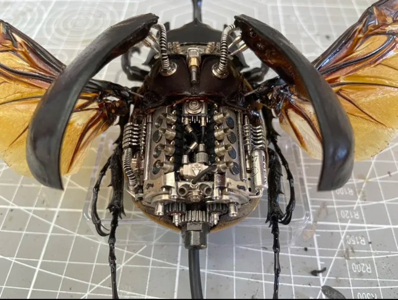 Steampunk Beetle Insect Megasoma Actaeon Powered By A V8 Engine Clockwork Cyberpunk Sculpture Table Desk Decor Ornament Aesthetic Art